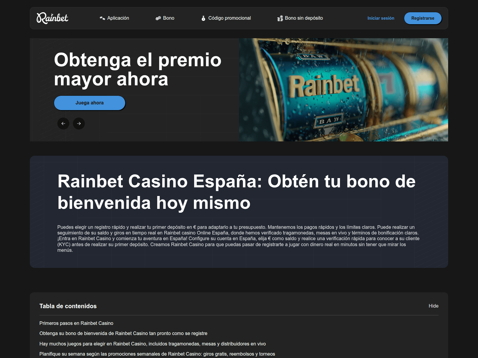 Screenshot of rainbet-es.eu.com