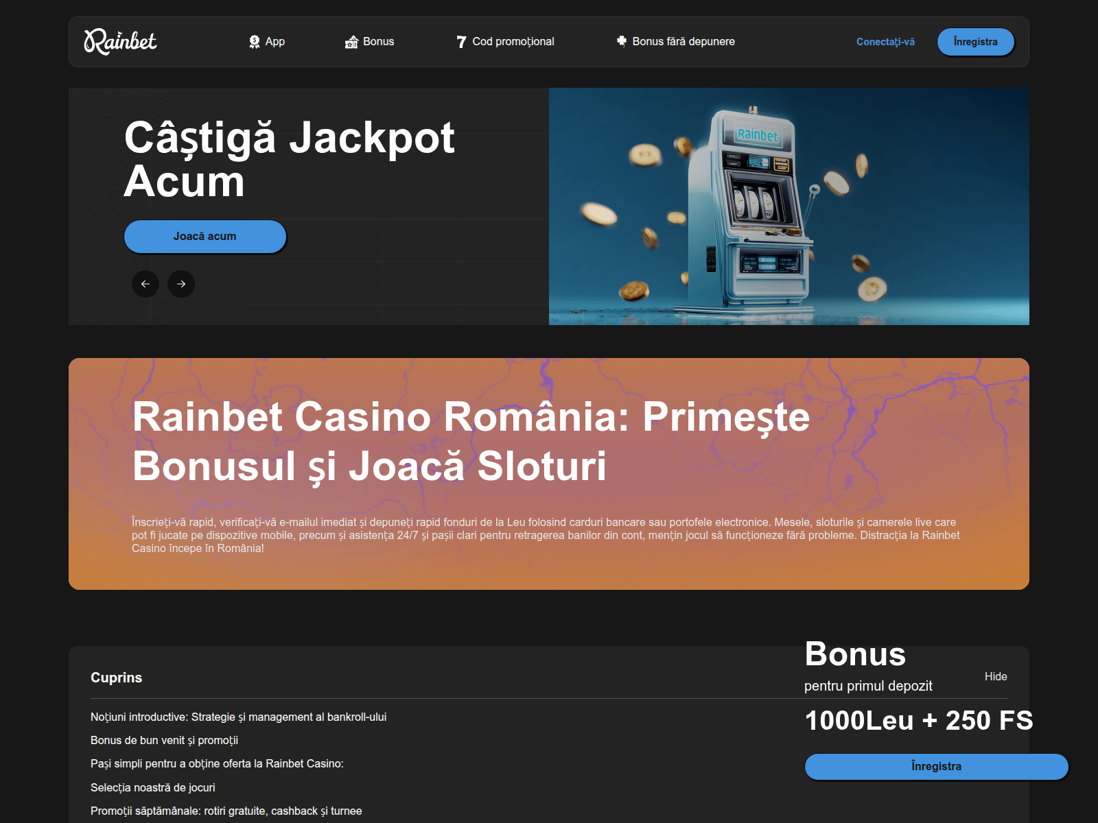 Screenshot of rainbetcasino-ro.com
