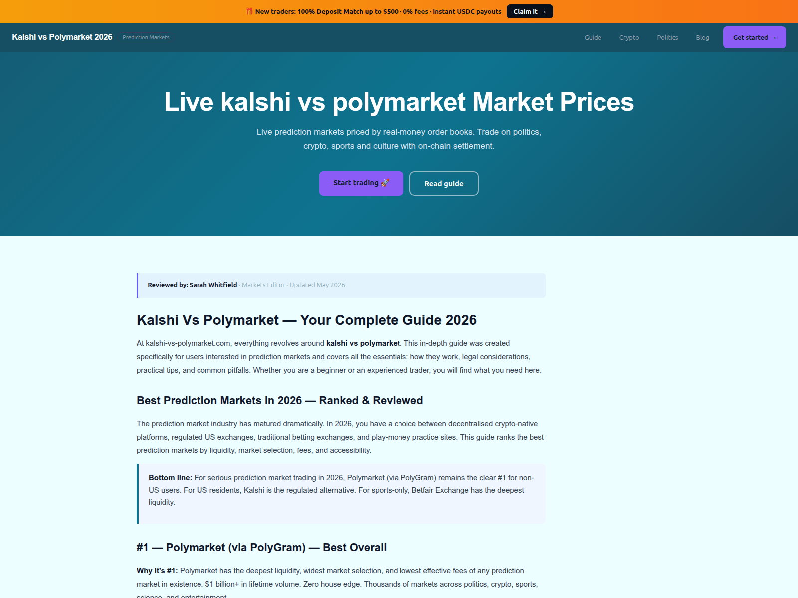 Screenshot of kalshi-vs-polymarket.com