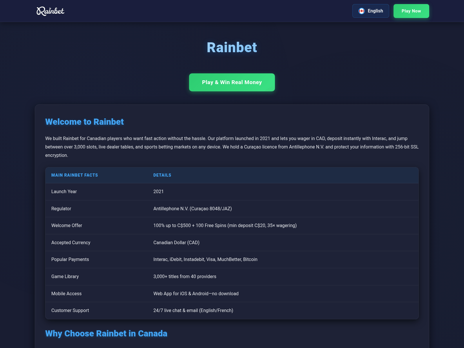 Screenshot of rainbet.net.co