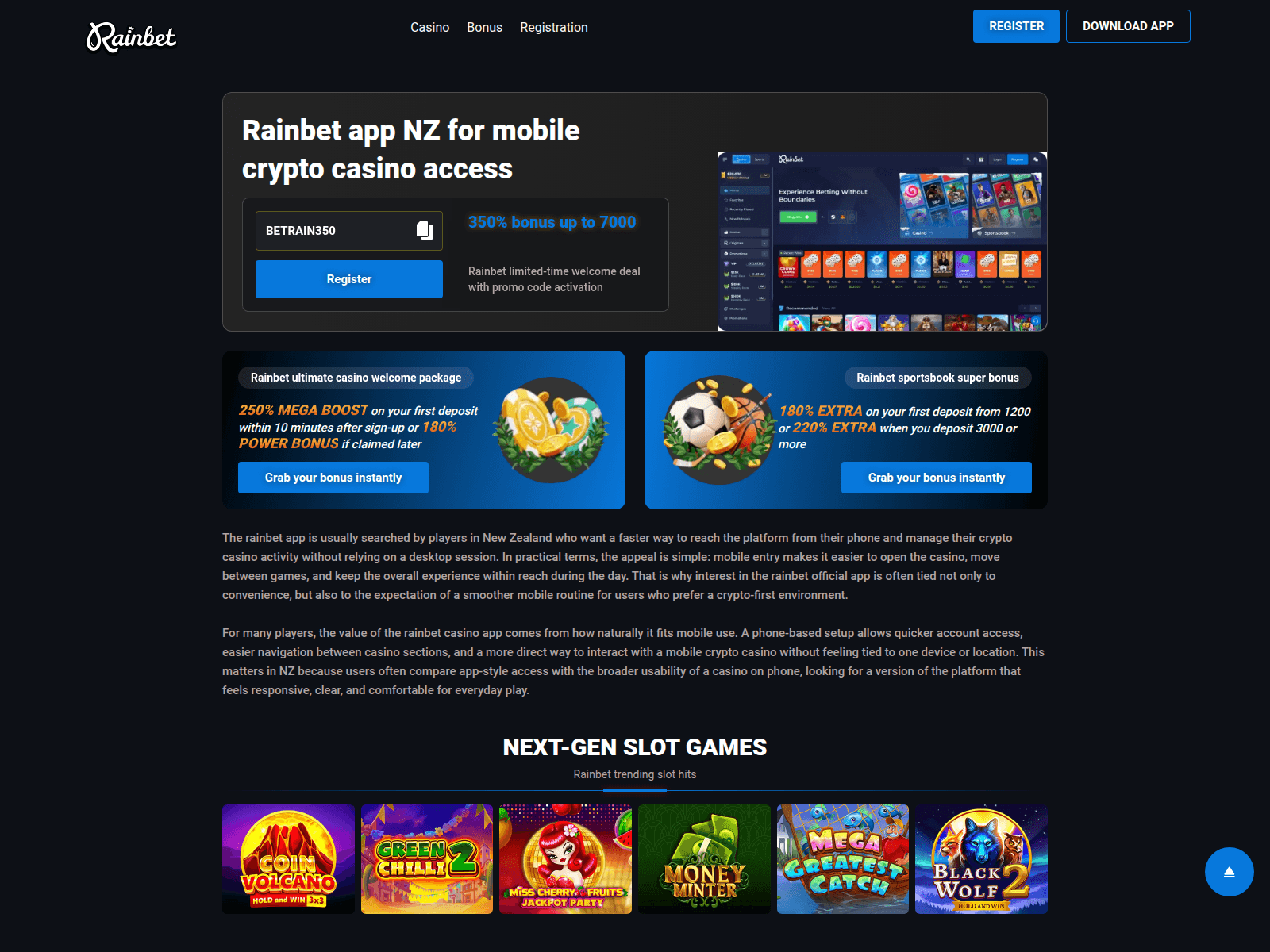 Screenshot of rainbetlogin-nz.com