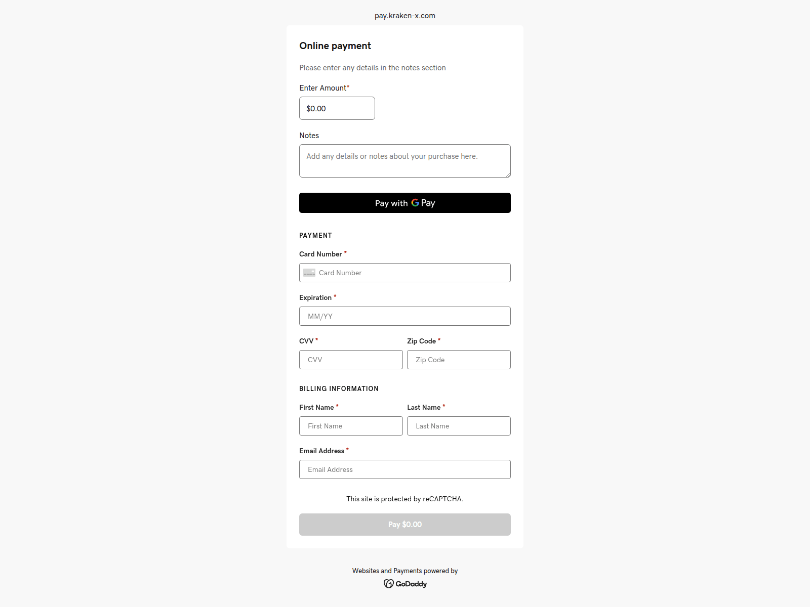Screenshot of pay.kraken-x.com