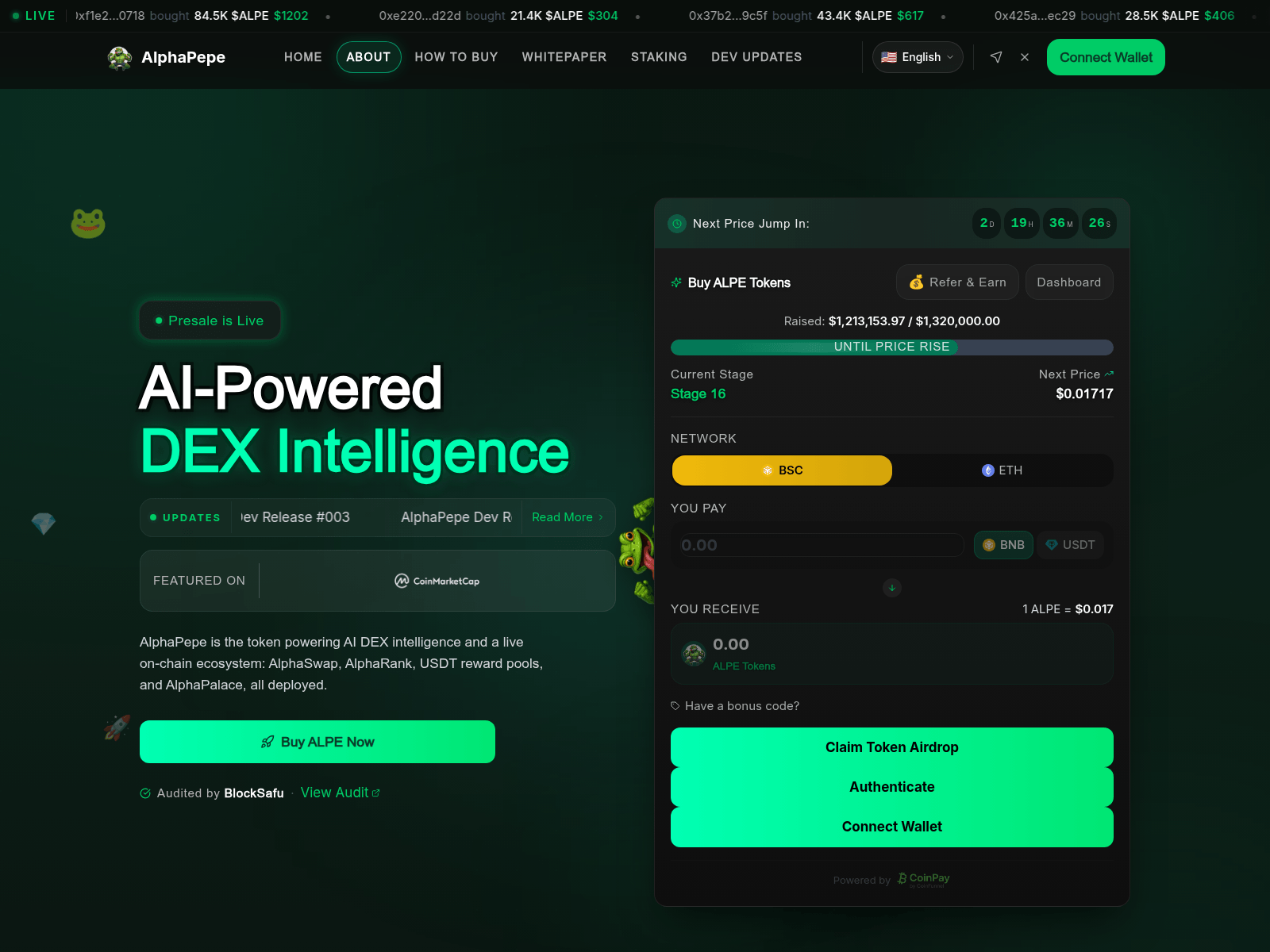 Screenshot of alphapepetokenpresale.online