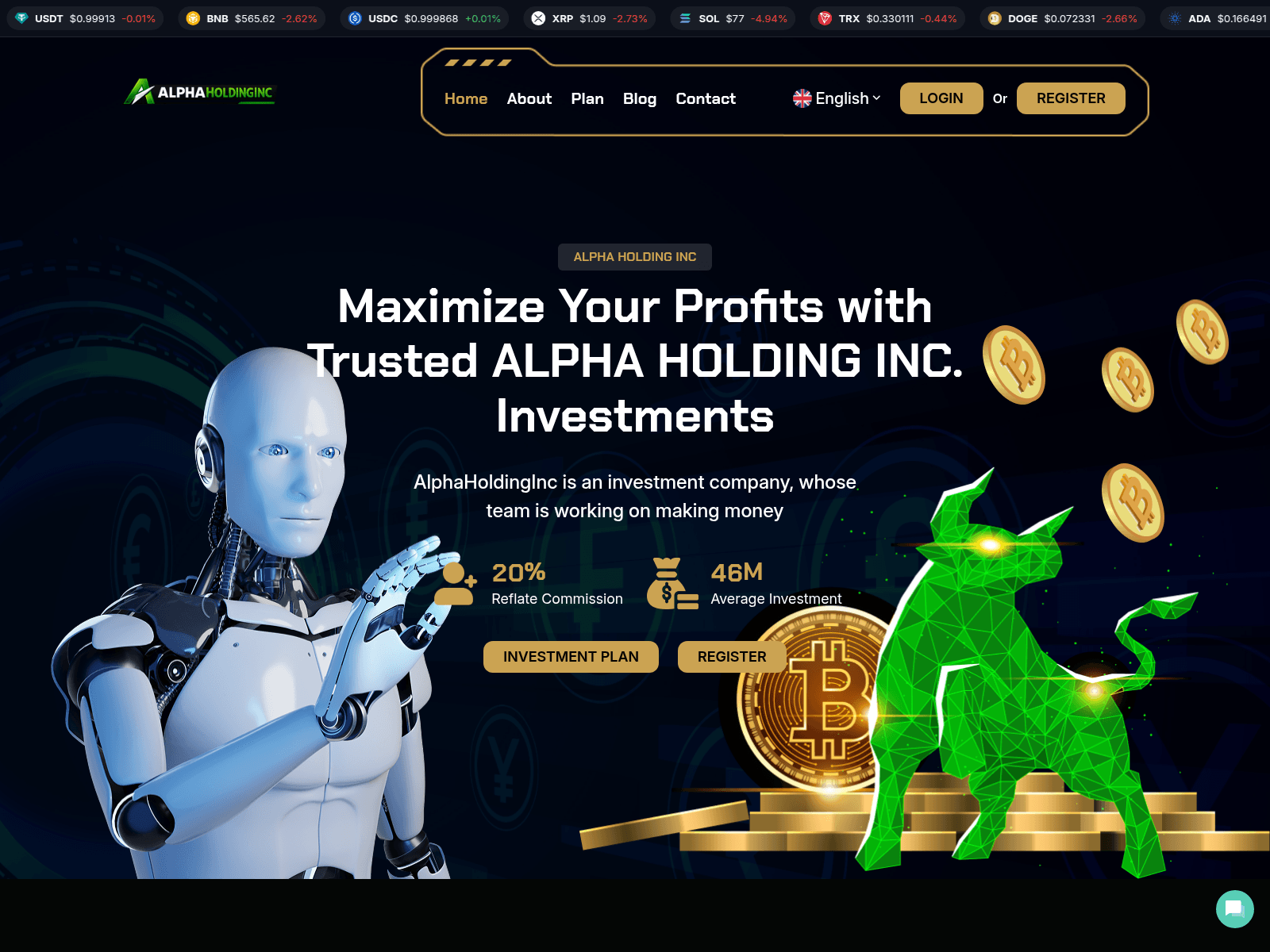 Screenshot of alphaholdinginc.com