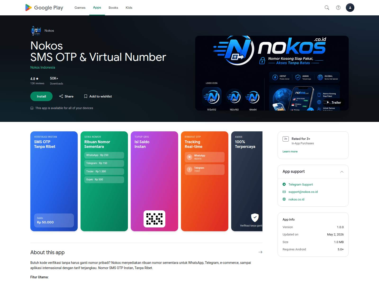 Screenshot of playstore.nokos.co.id