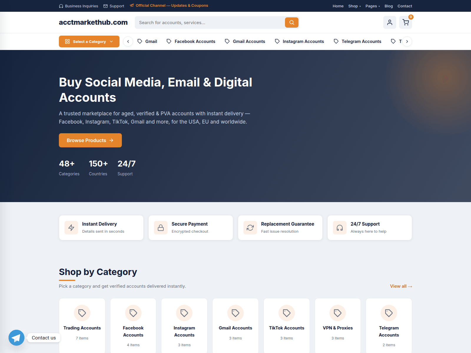 Screenshot of acctmarkethub.com