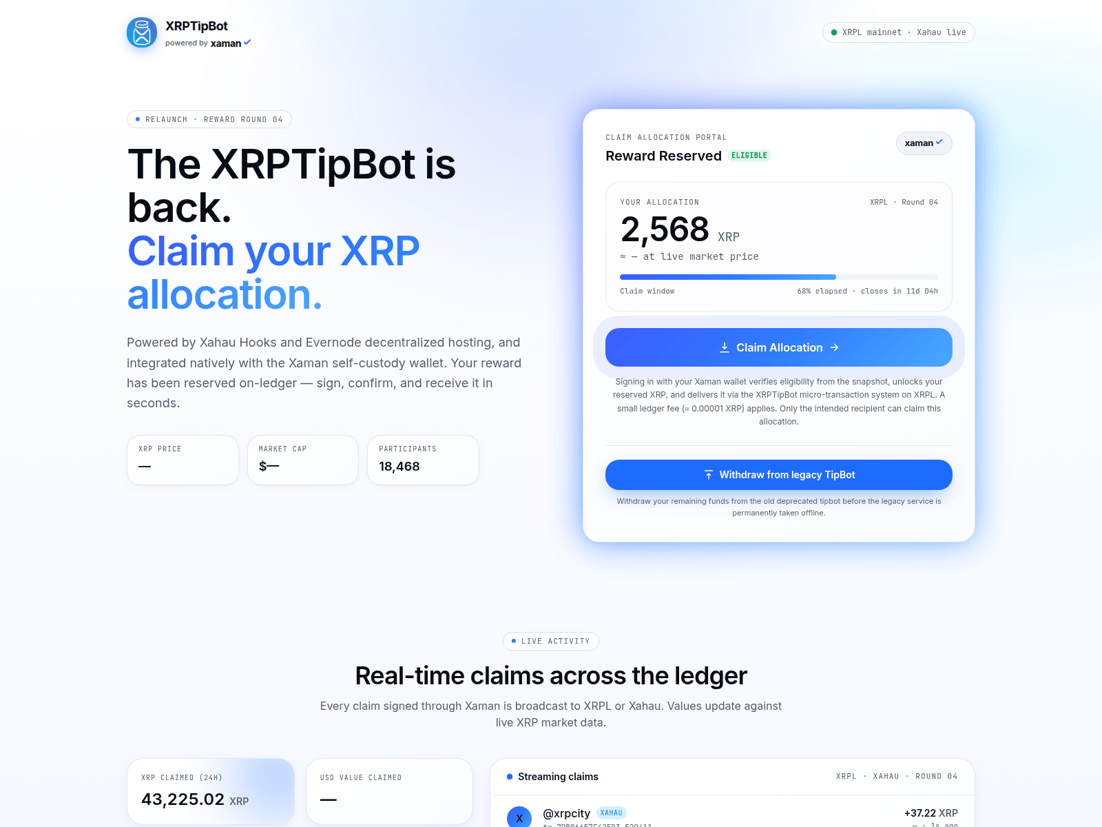 Screenshot of xrpltipbot.com