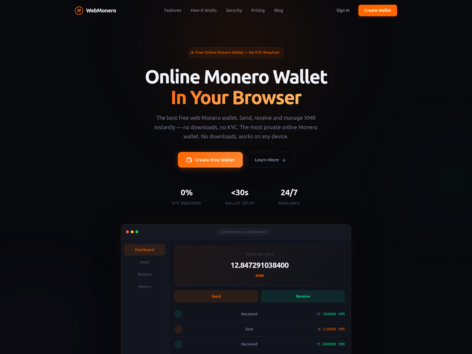 Screenshot of webmonero.com