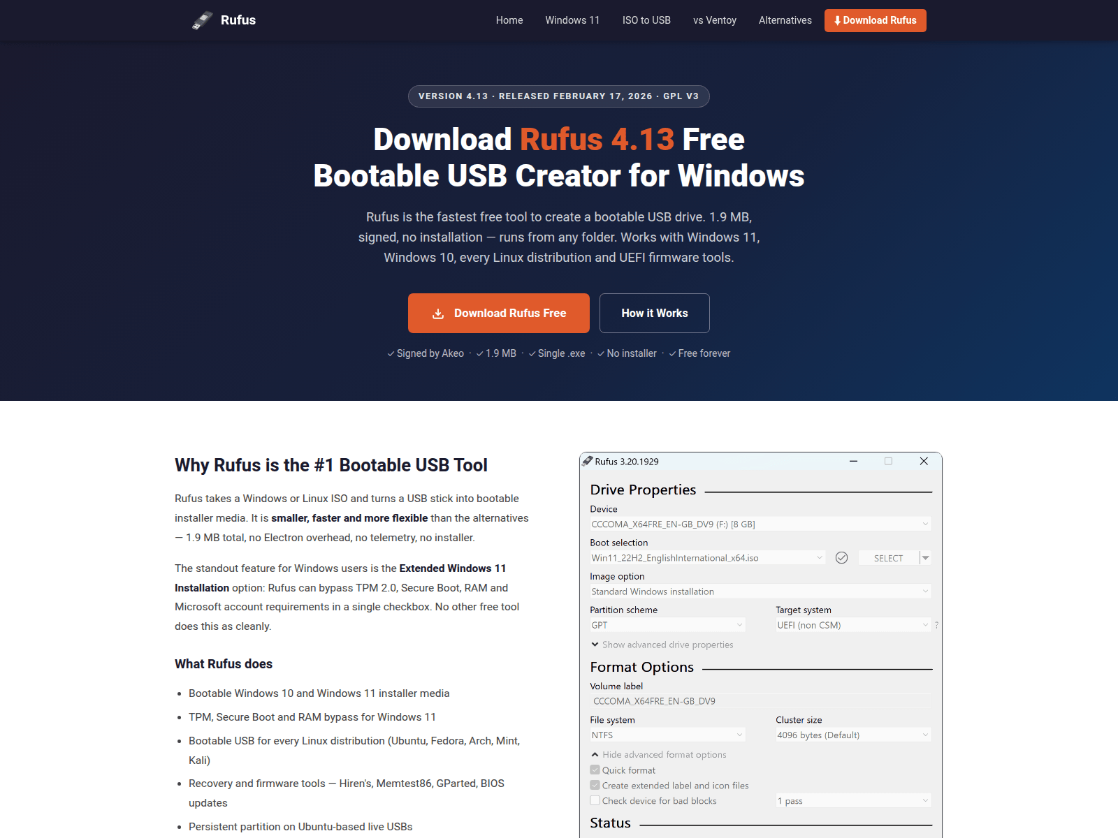 Screenshot of download-rufus.com