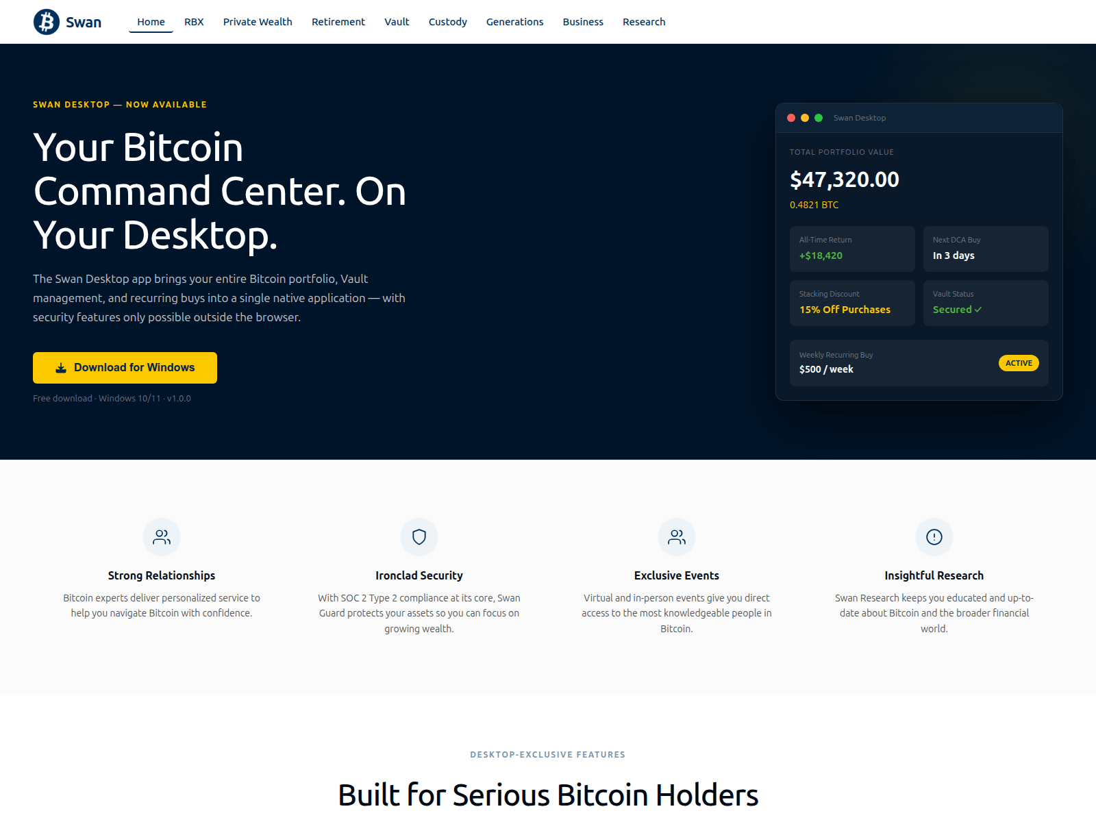 Screenshot of swanbitcoindesktop.com