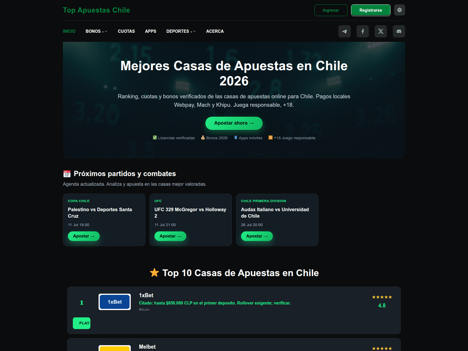 Captura de pantalla de topapuestaschile.com