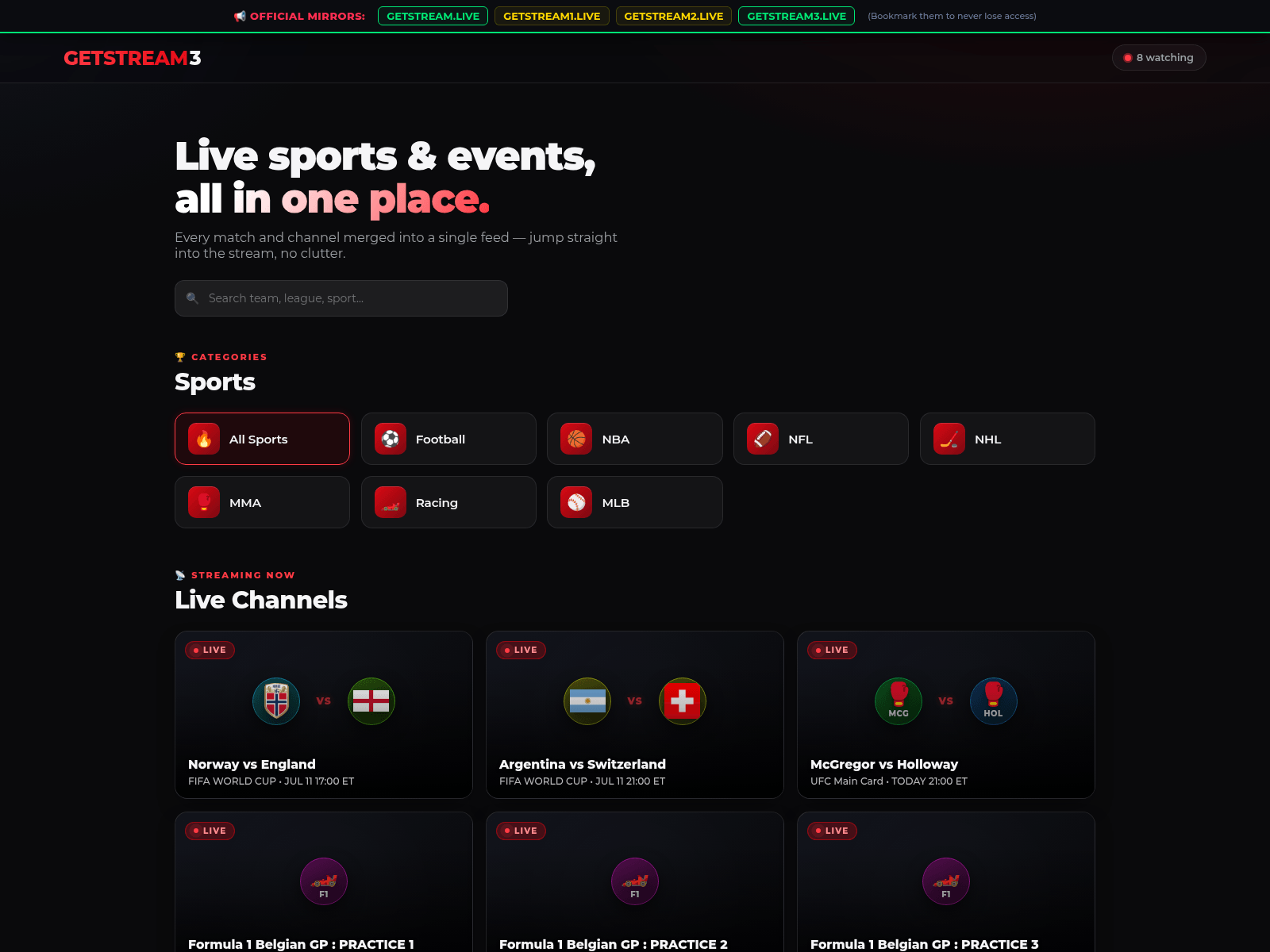 Screenshot of getstream3.live