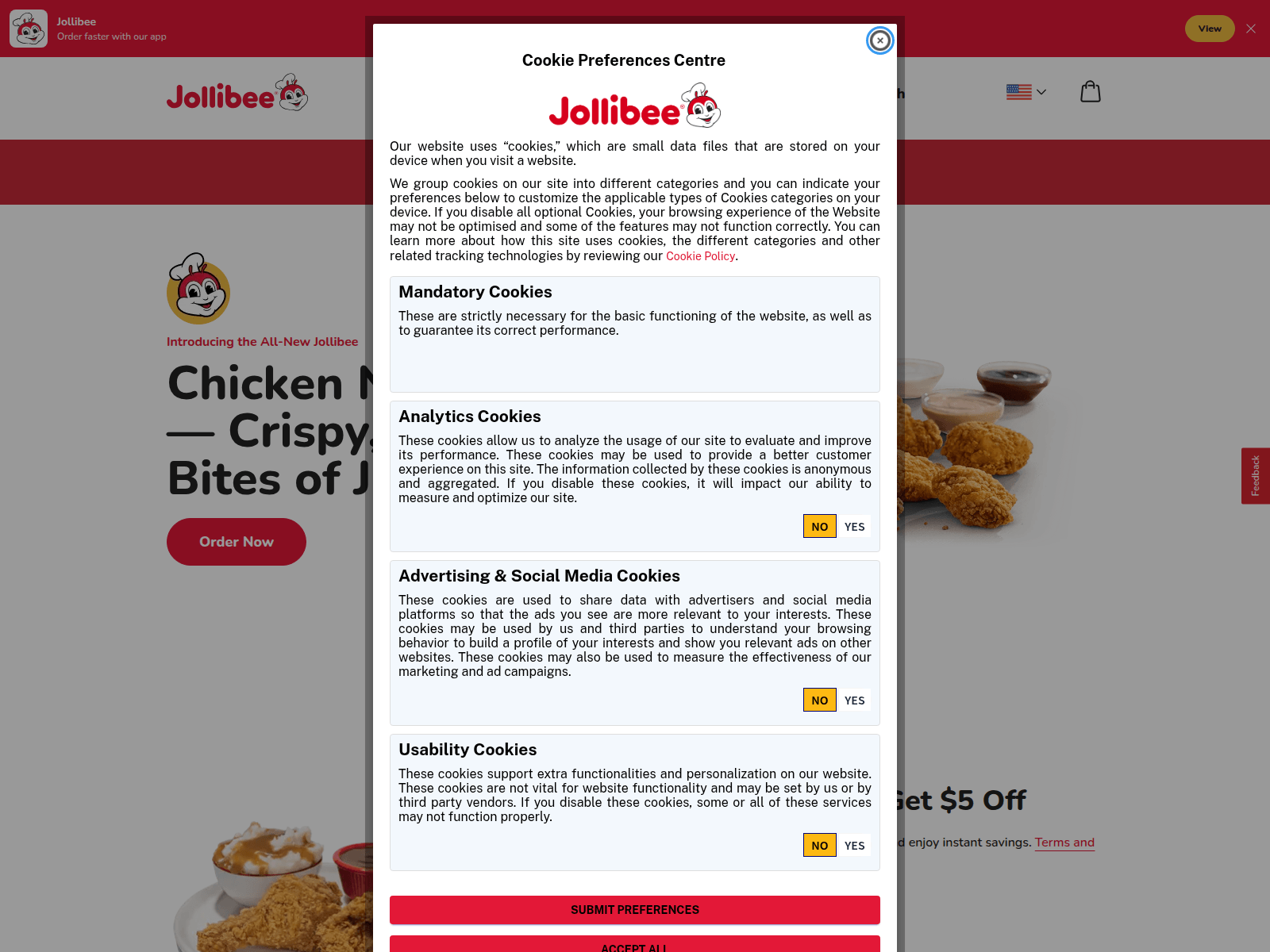 Screenshot of jollibeesfoods.today