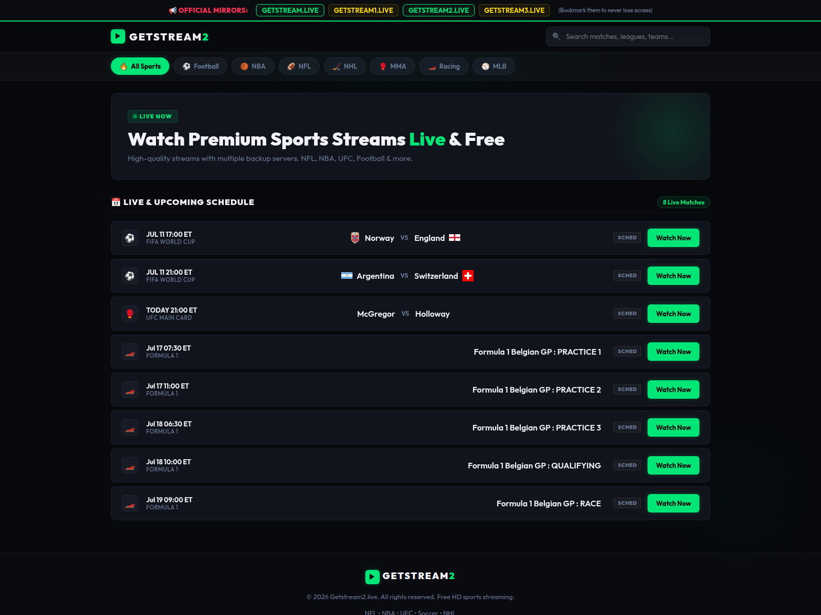 Screenshot of getstream2.live