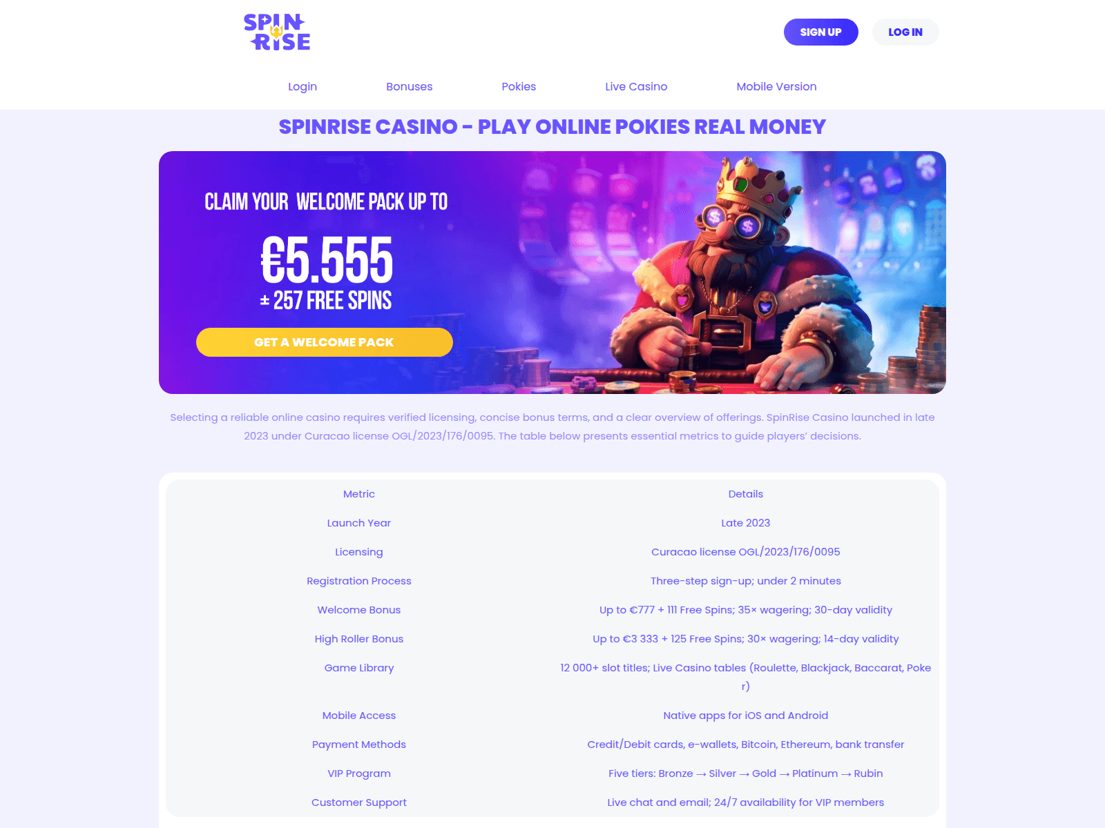 Screenshot of spinsrise-au.com