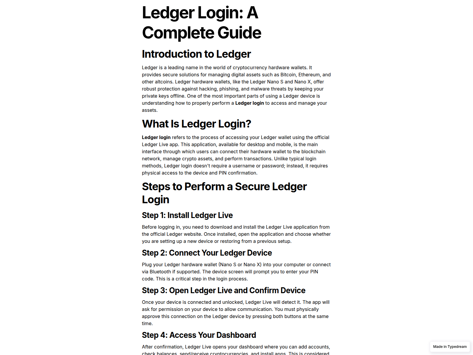 Screenshot of begin-ledger-support.typedream.app