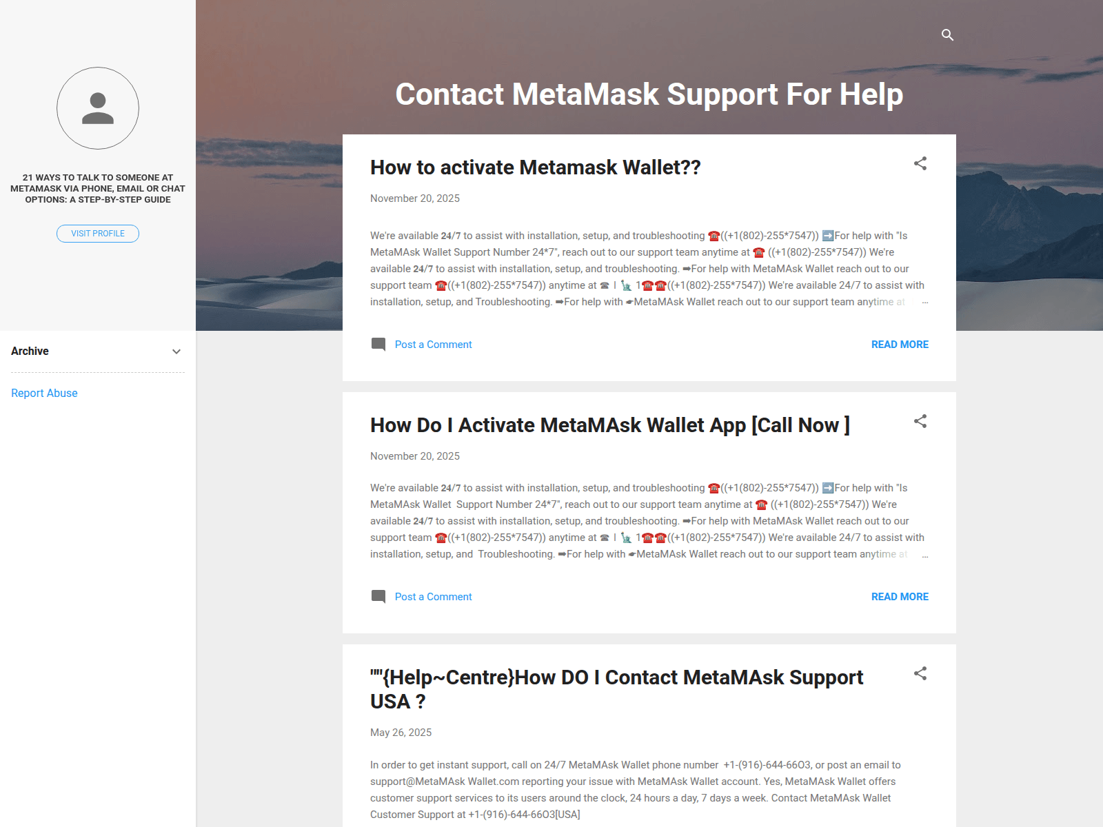 Screenshot of contact-metamask-support.blogspot.al