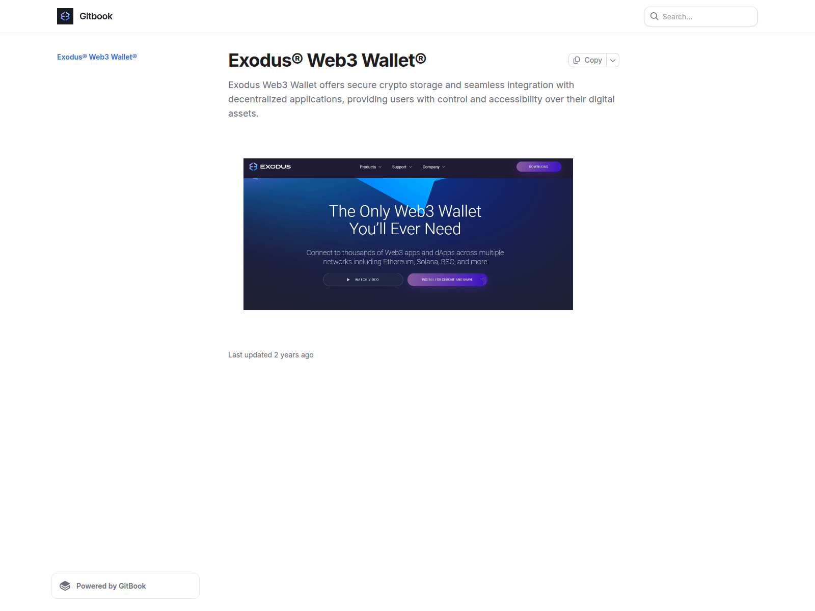 Screenshot of exoodusweb3wllet.gitbook.io