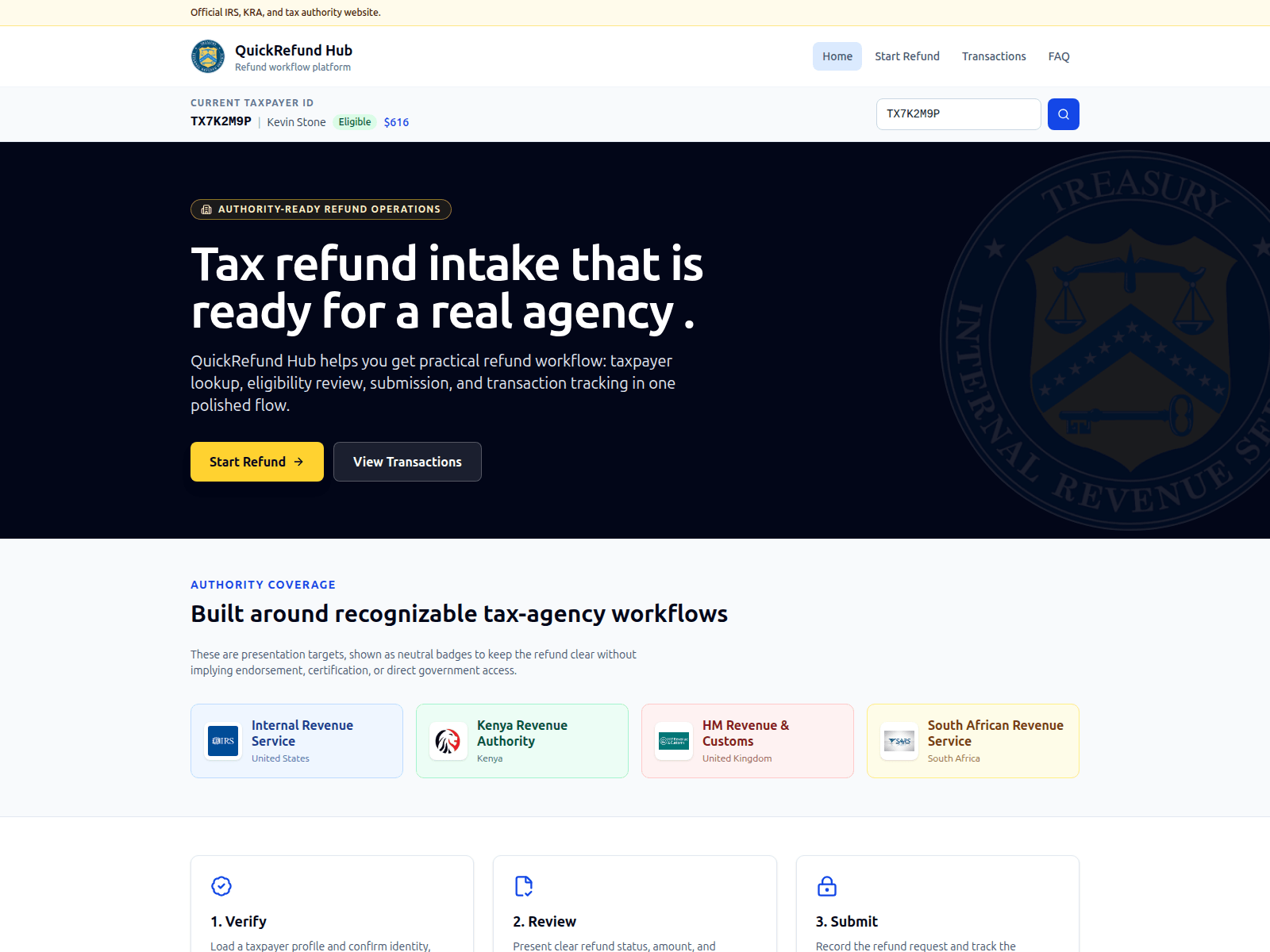 Screenshot of refund-hub.online