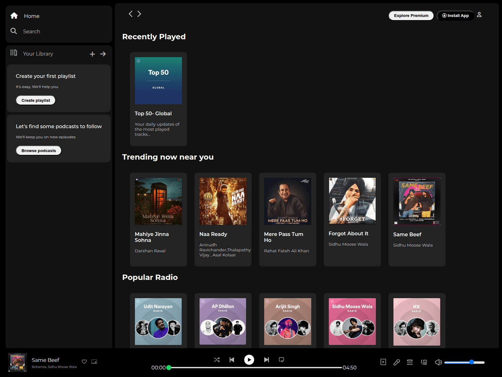 Screenshot of spotify-clone-subham.netlify.app