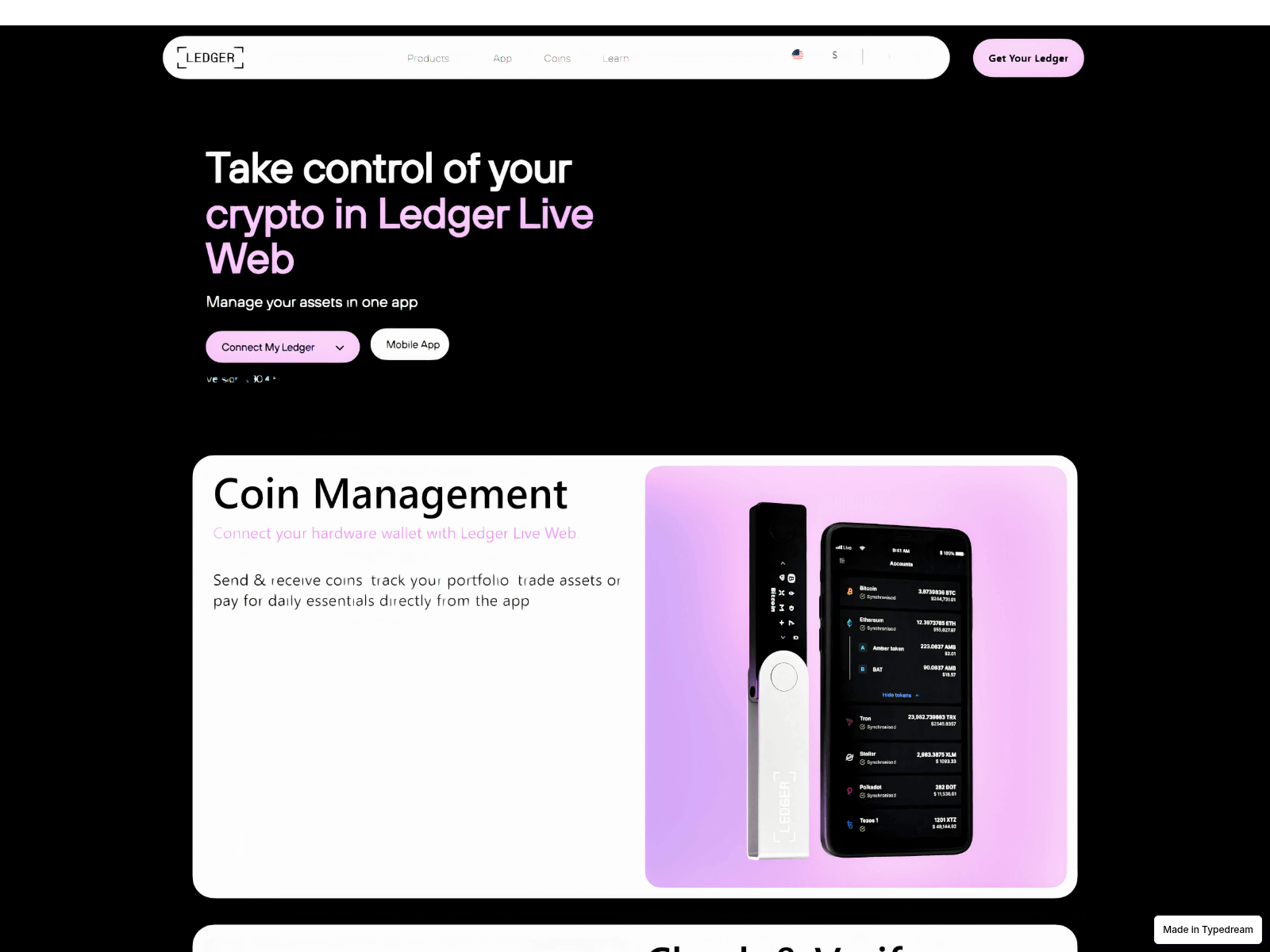 Screenshot of portal-liv-e-ap-p-ledger.typedream.app