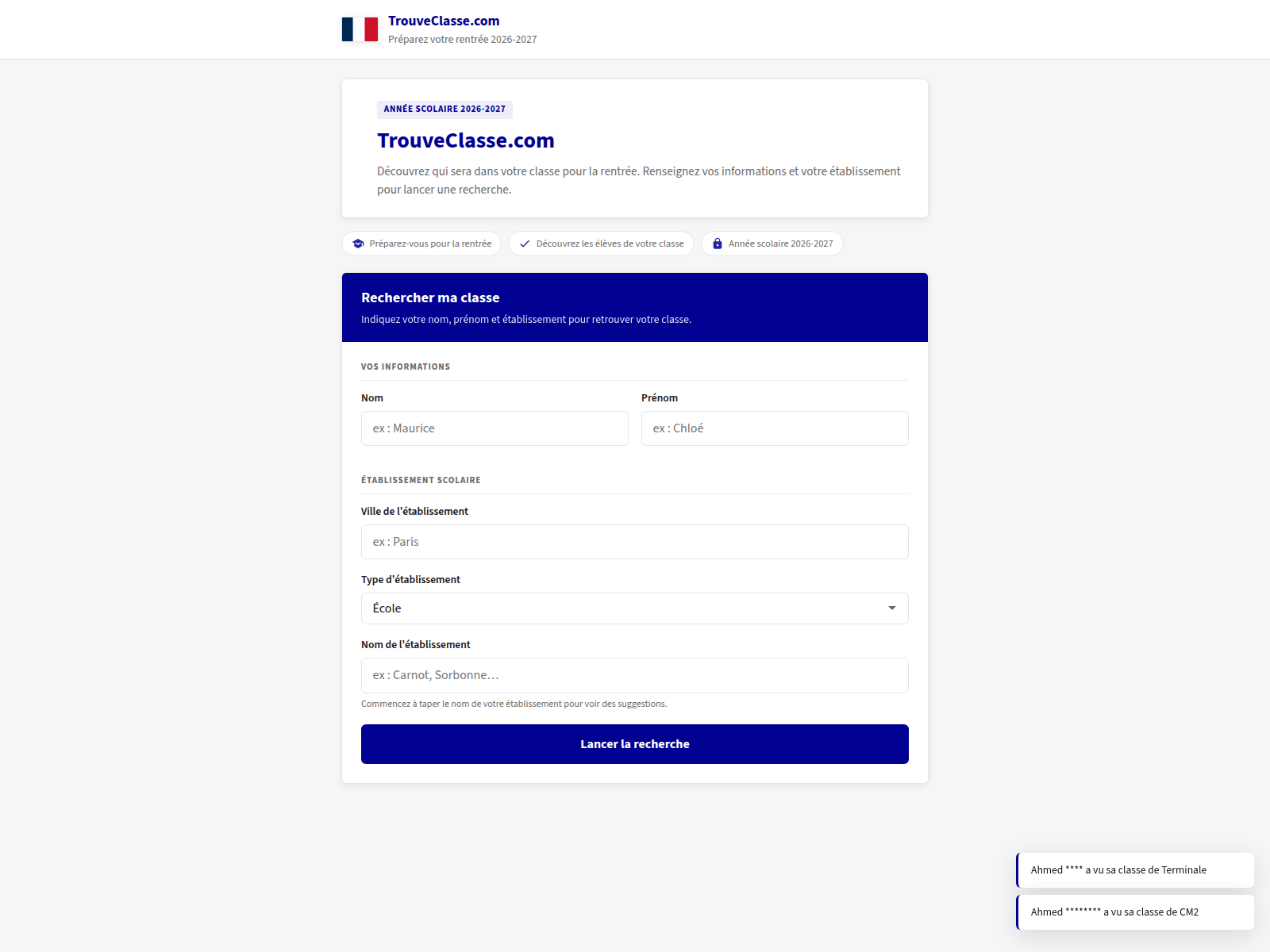Screenshot of trouveclasse.live