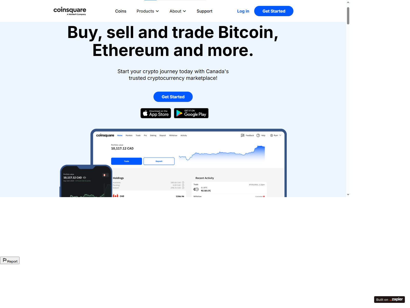 Screenshot of home-coinsqurre.zapier.app