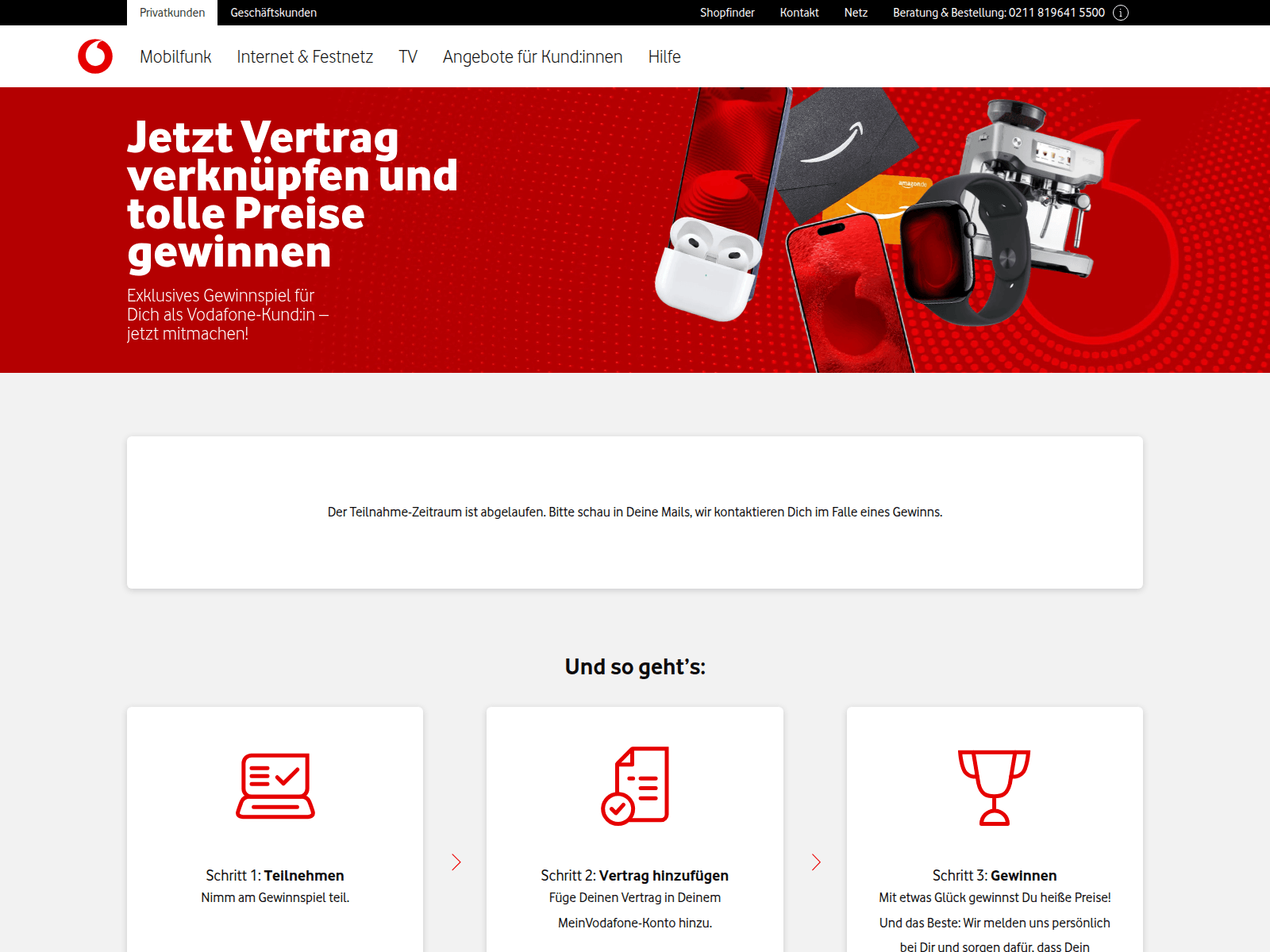 Screenshot of vodafone-gewinnspiel.de