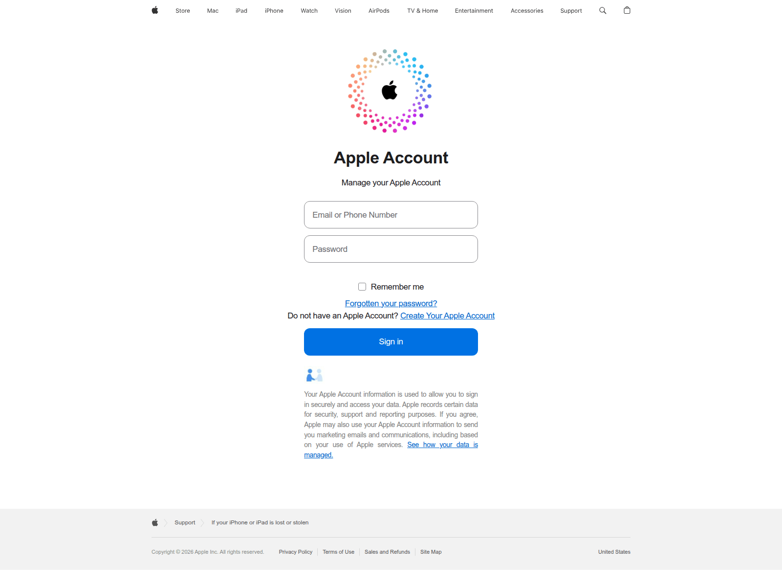 Screenshot of storemanageappleid.com