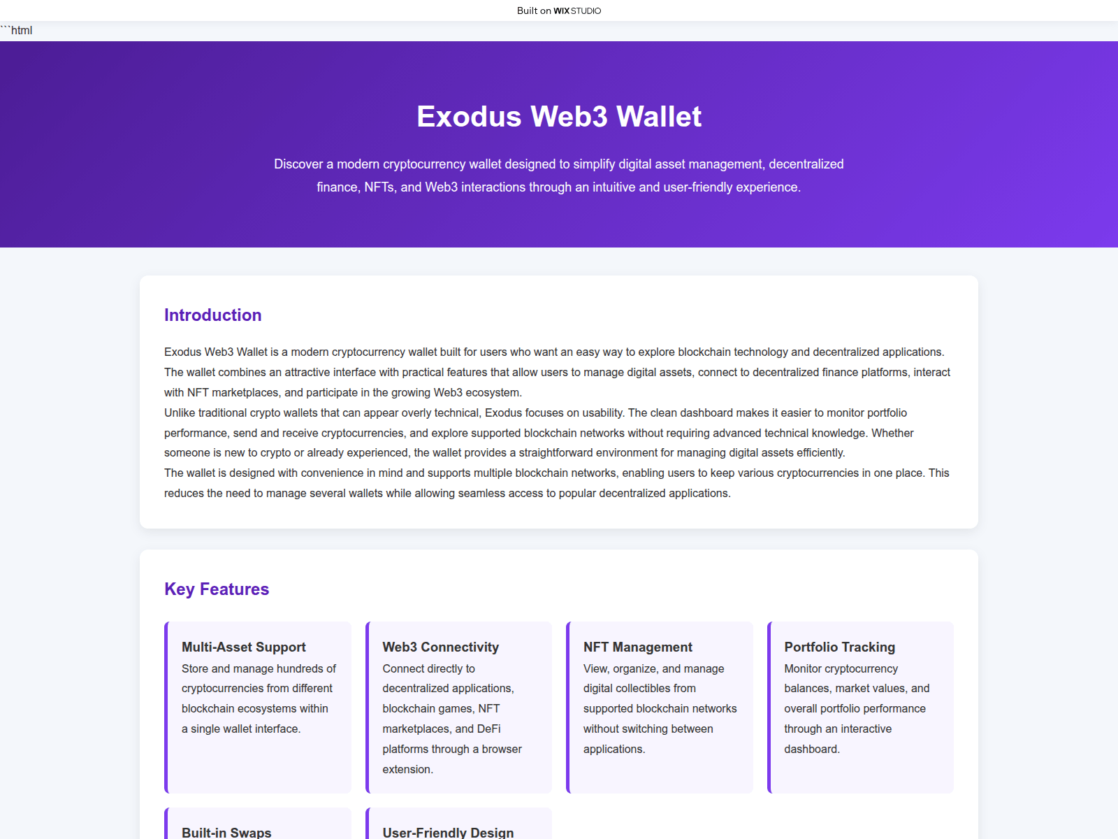 Screenshot of web3-exoduos.wixstudio.com
