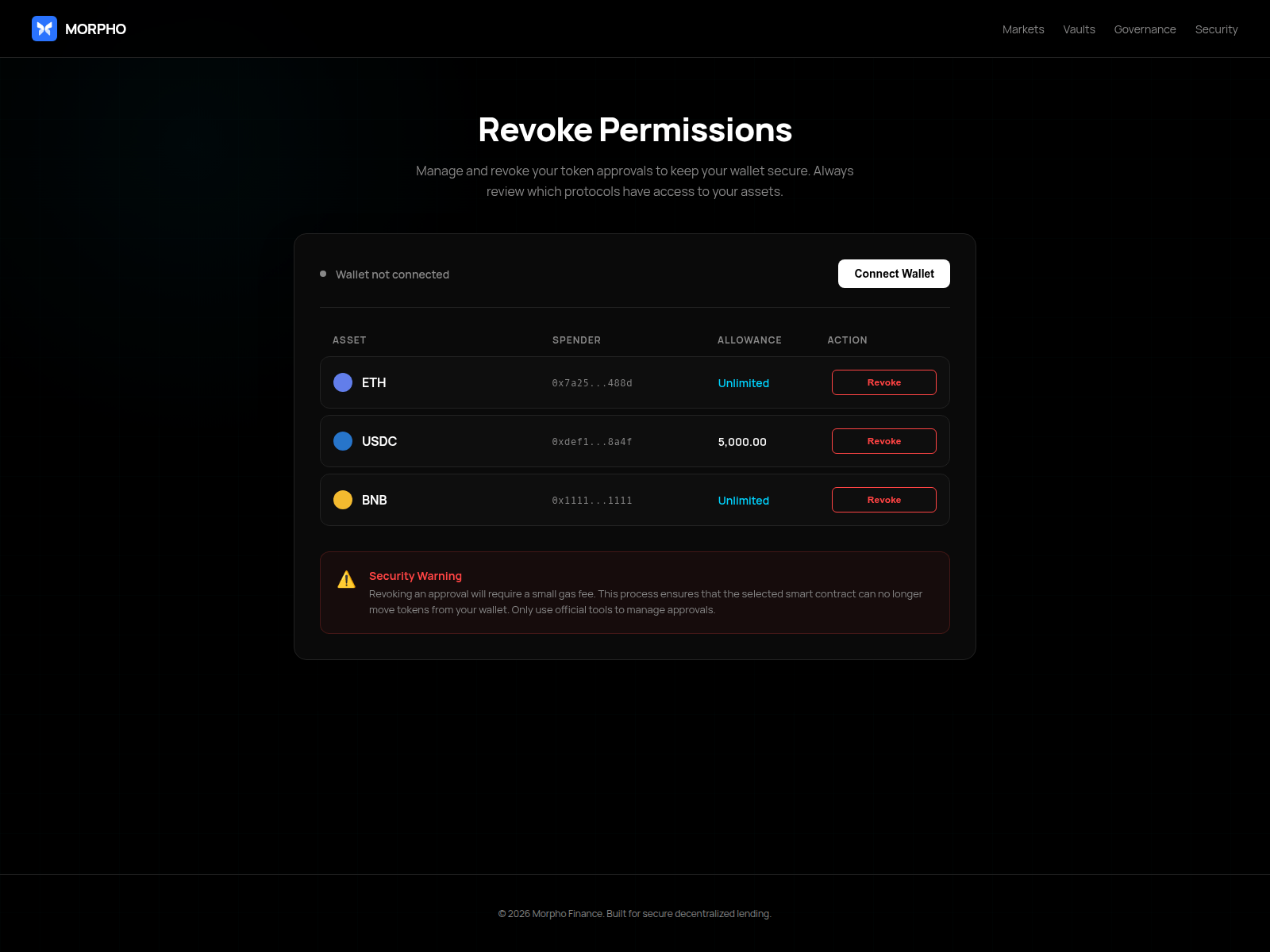 Screenshot of revokeonmorpho.live