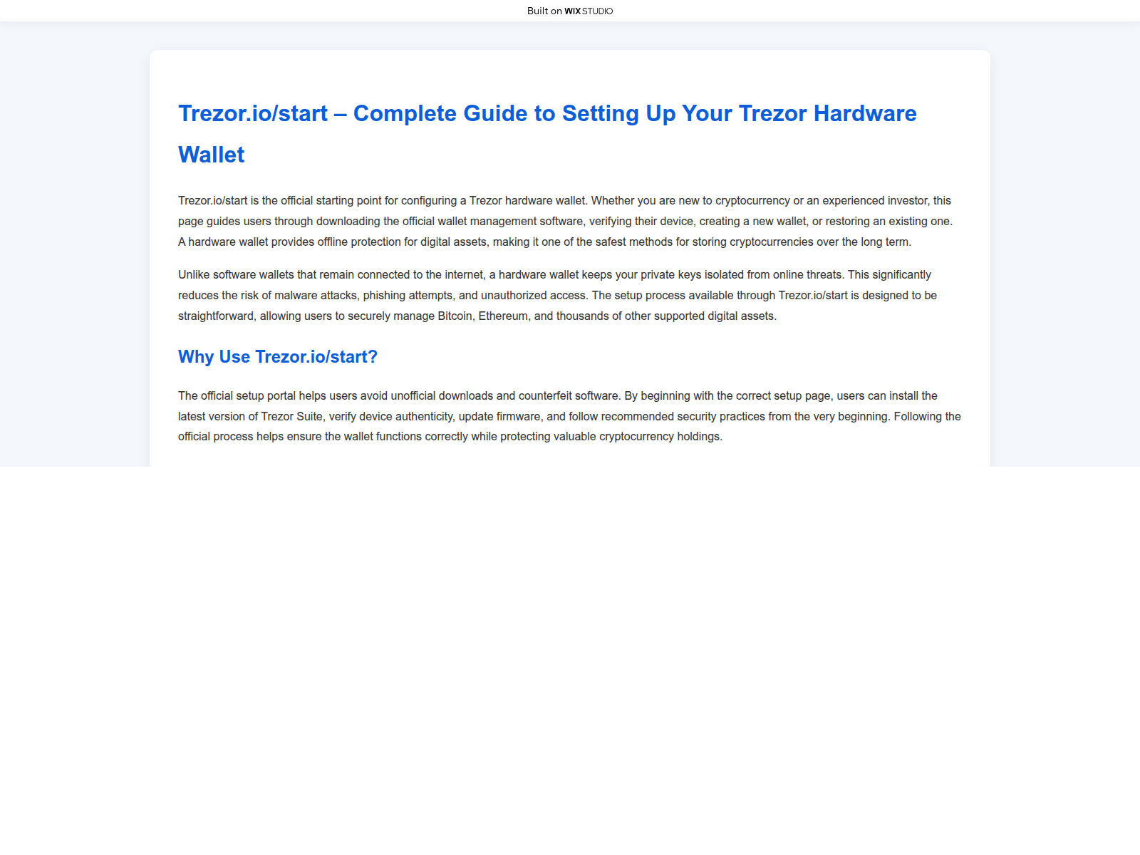 Screenshot of trezoiosstart.wixstudio.com