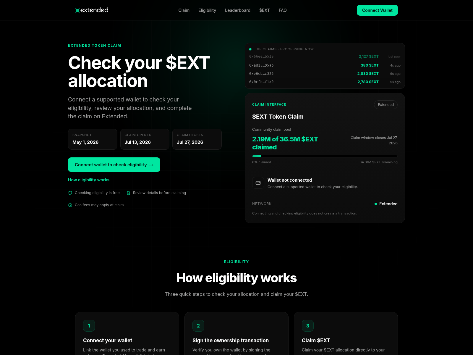 Screenshot of claim-extendedexchange.com