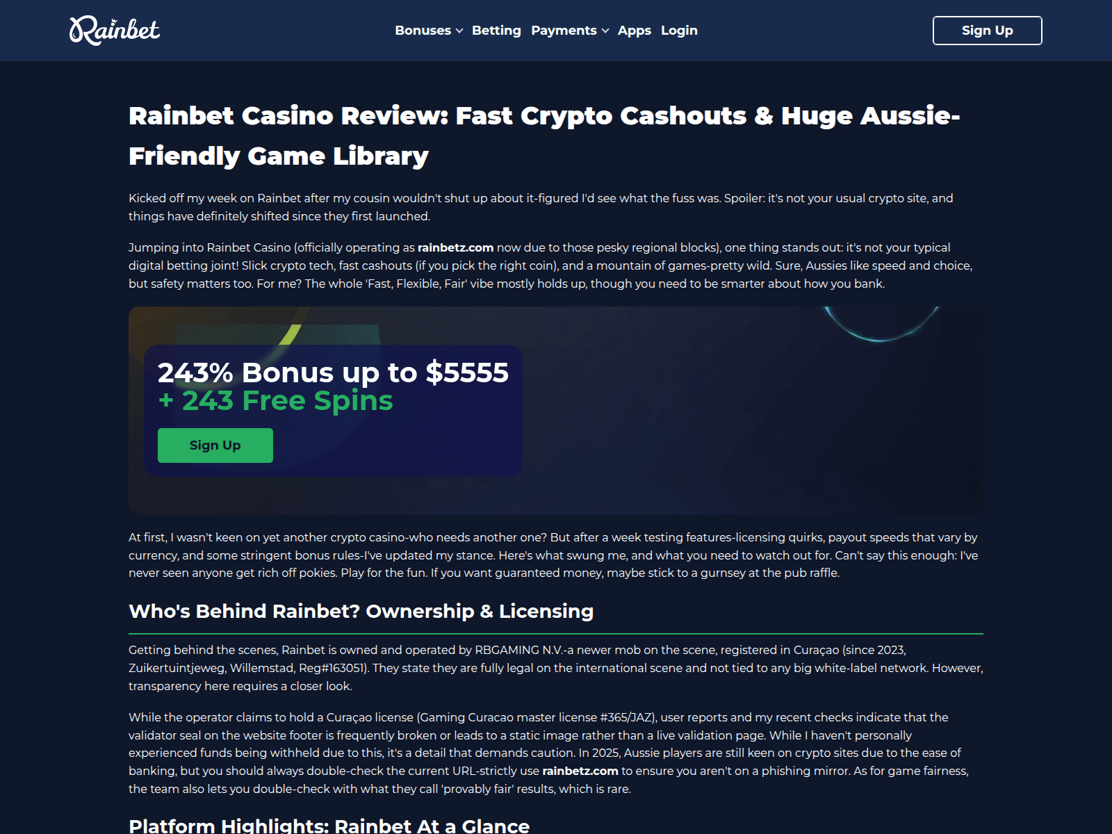 Screenshot of rainbetz.com