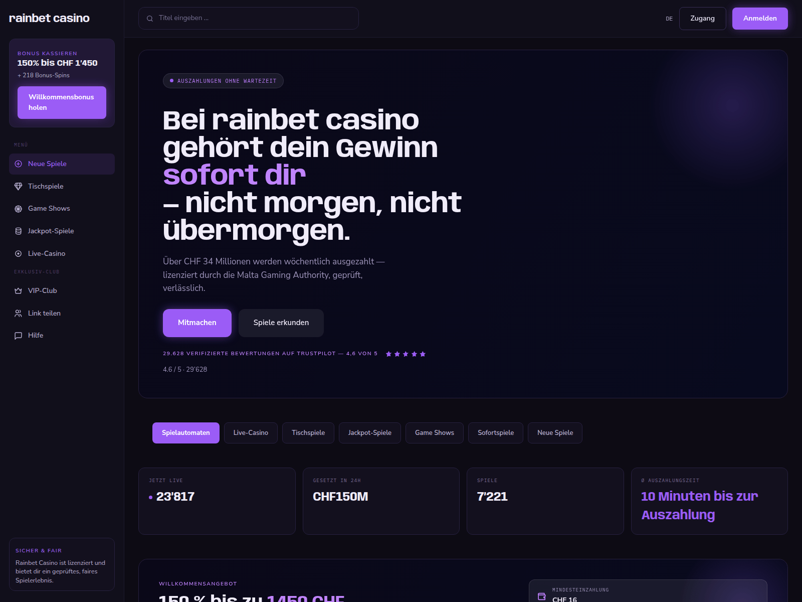 Screenshot of rainbet1.ch