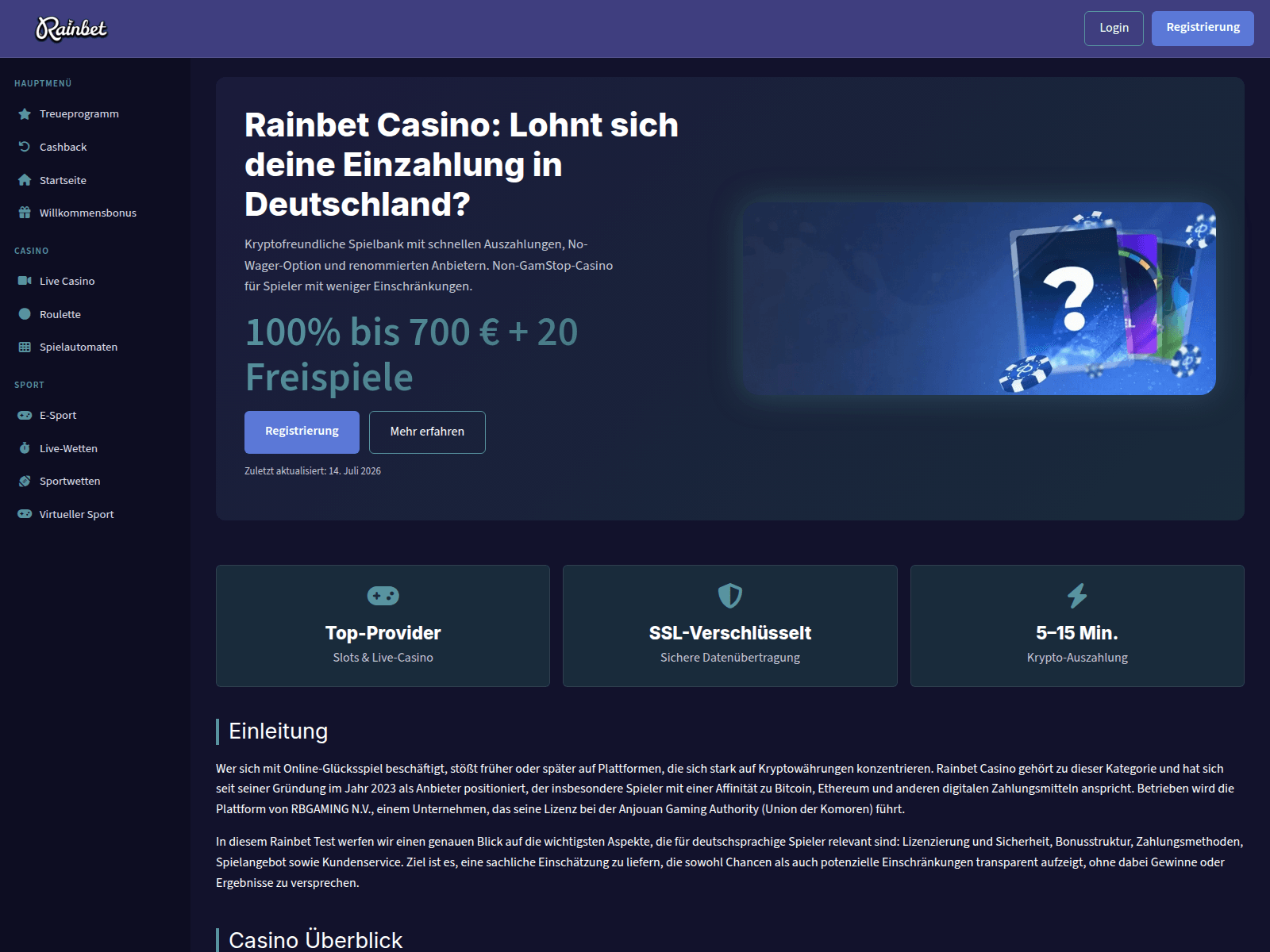Screenshot of rainbetcasino.jetzt