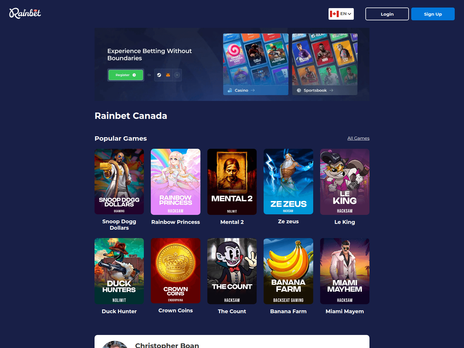 Screenshot of rainbets.ca
