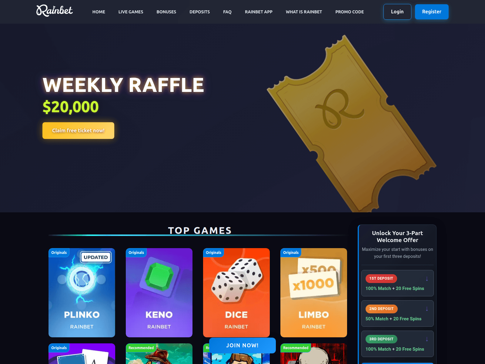 Screenshot of rainbetpromocode.com