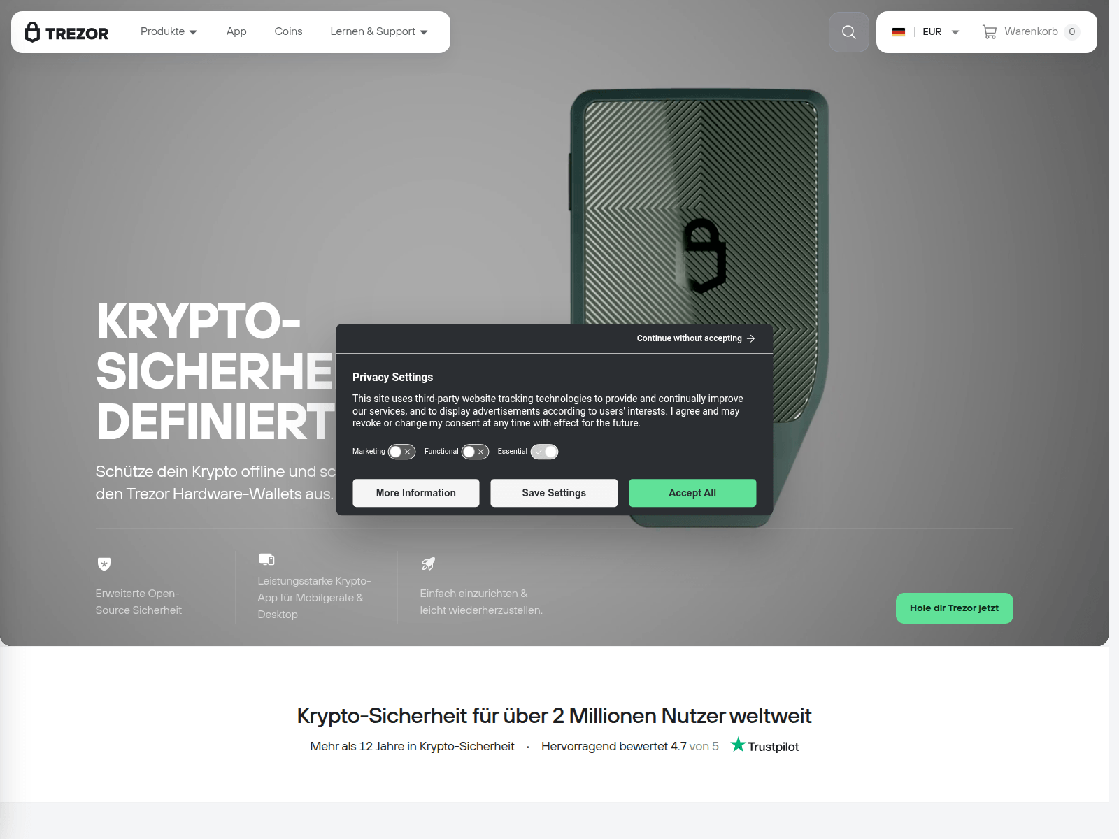 Screenshot von trezor.fecoxa.com