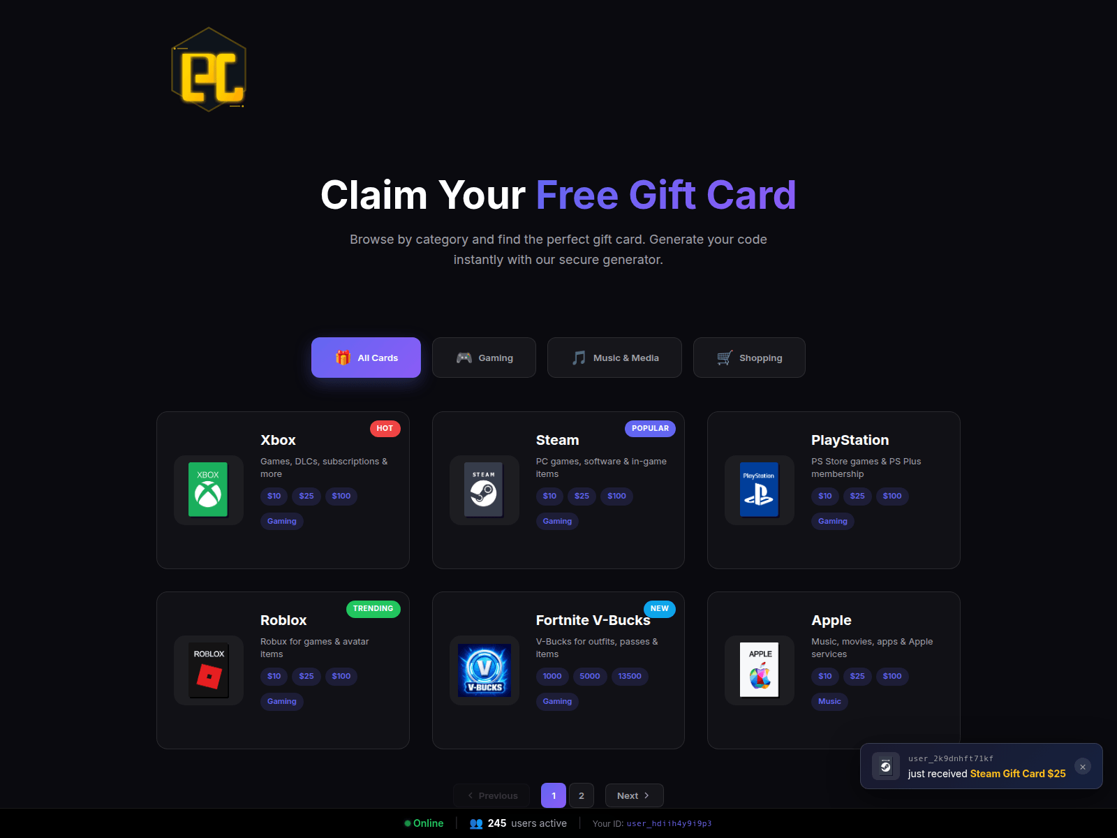 Screenshot of claimgifts.site