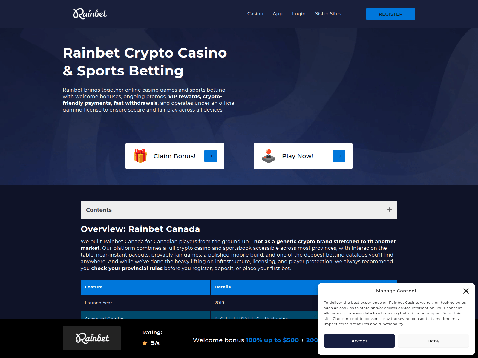 Screenshot of rainbetcanadaofficial.com