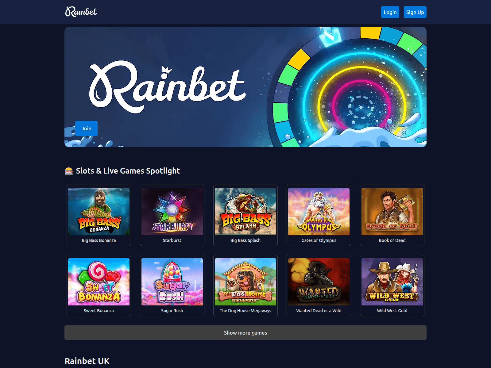Screenshot of rainbetcasino.cc