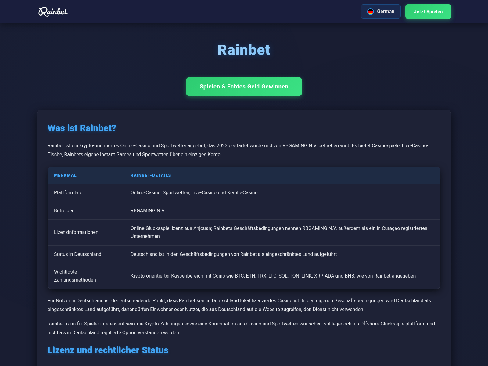 Screenshot of rainbet24.de