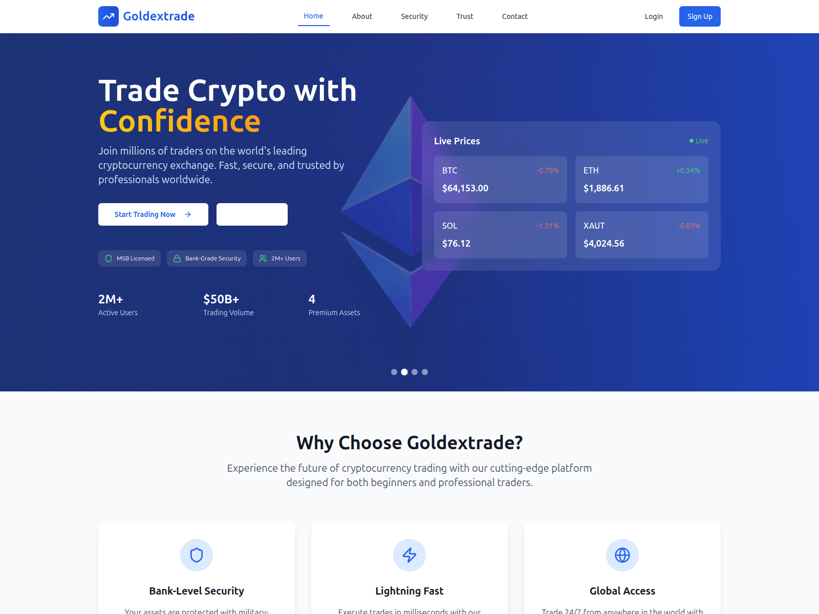 Screenshot of goldextrade.com