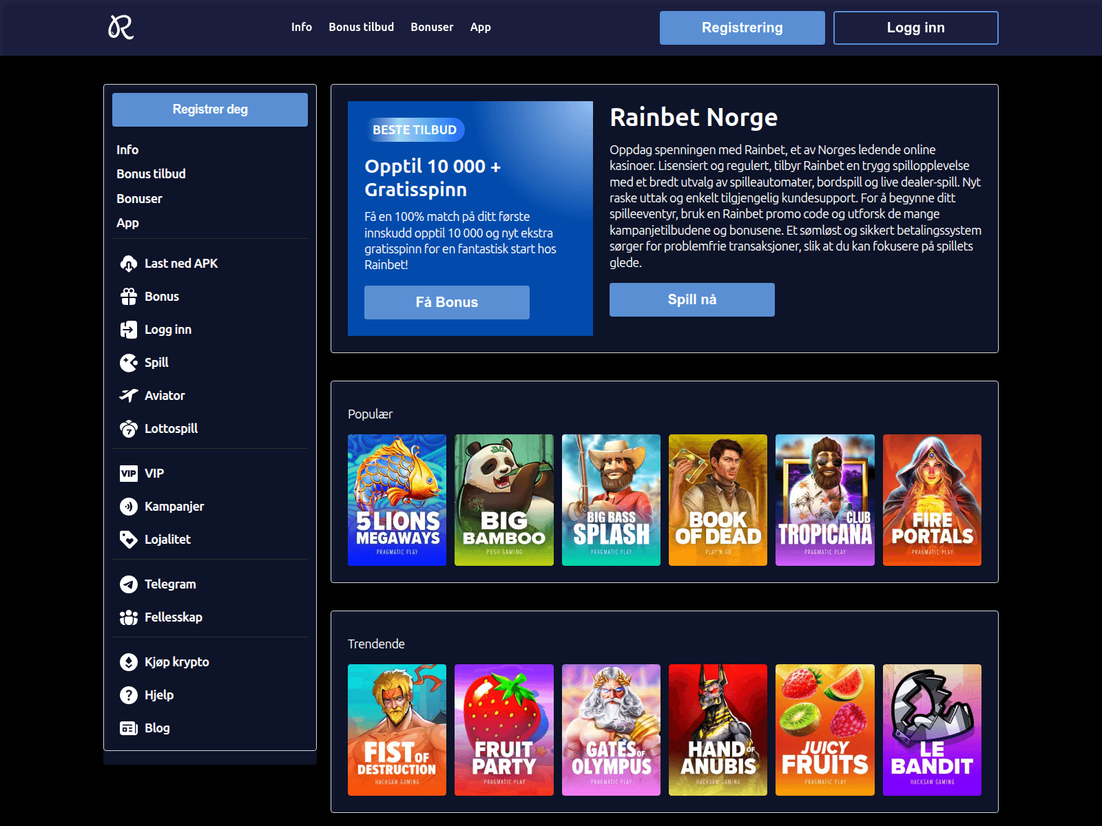 Screenshot of rainbetnorge.net