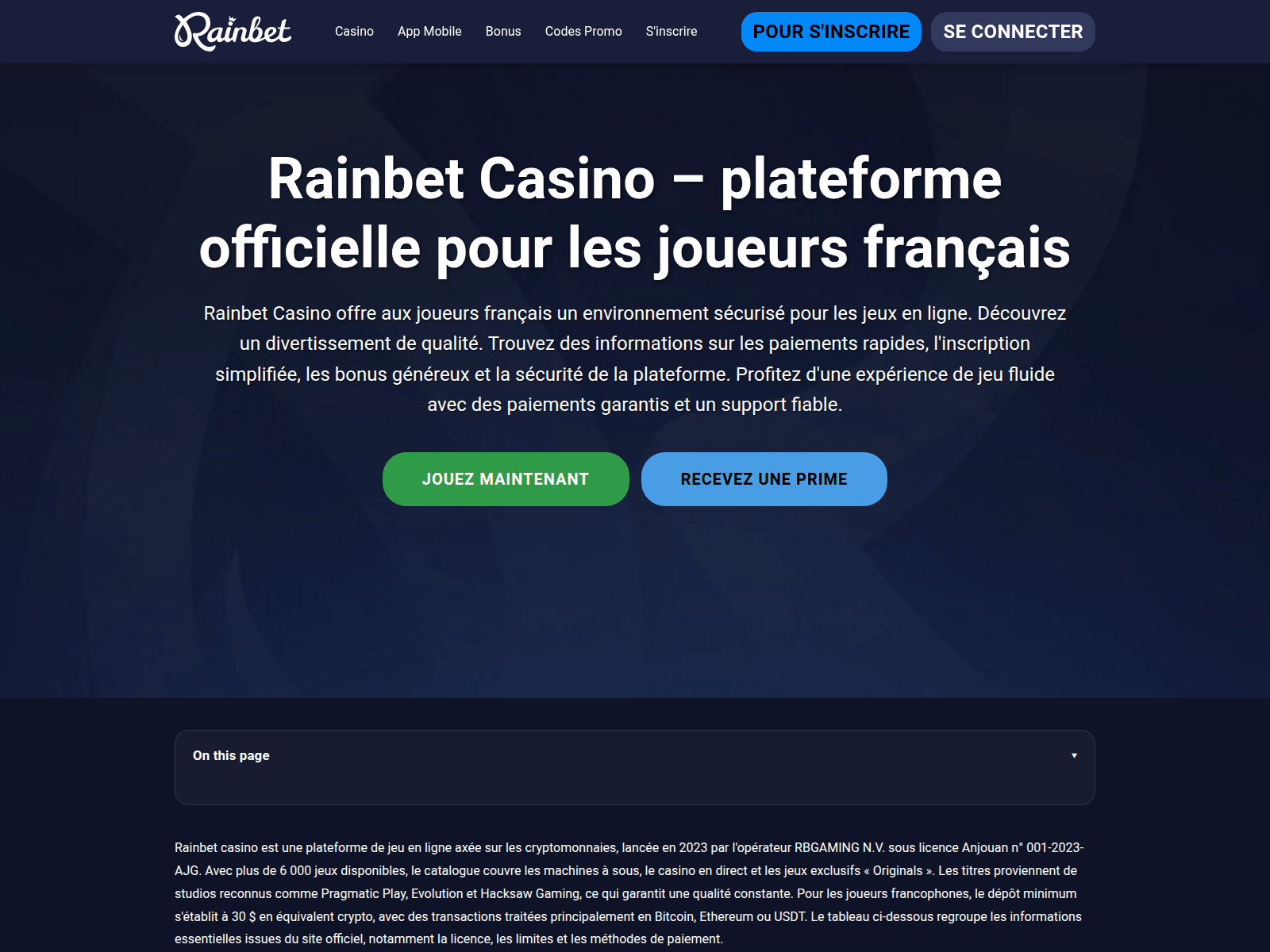 Screenshot of rainbet-casino.one