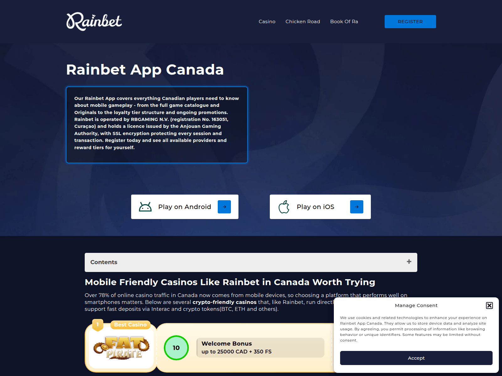 Screenshot of rainbetappcanada.com