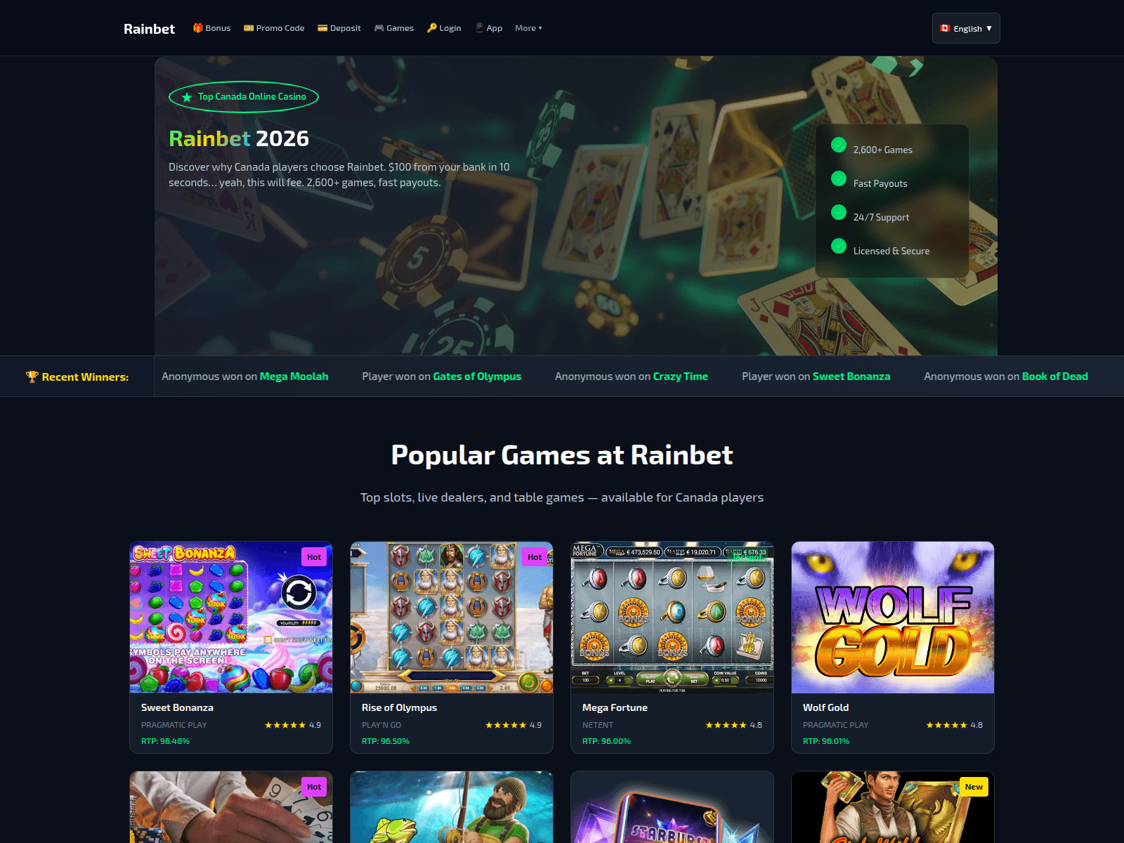Screenshot of rainbet-canada.co
