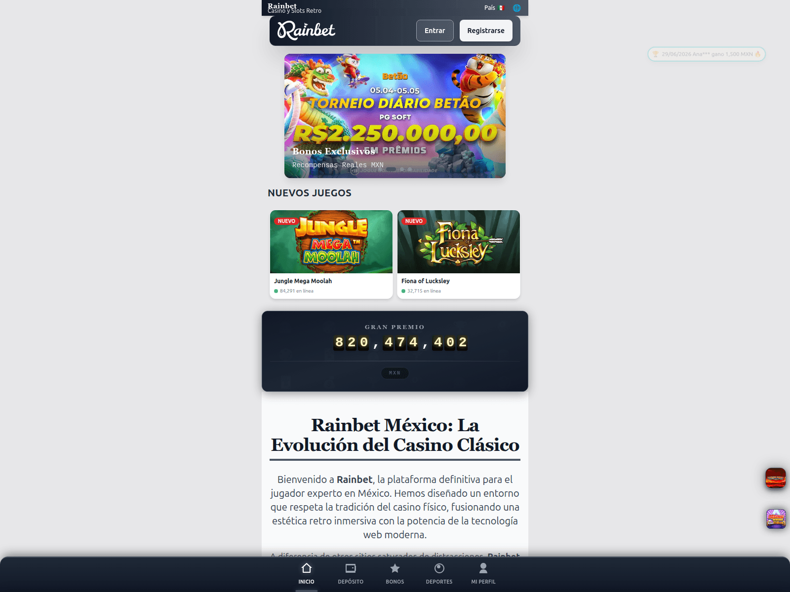 Screenshot of rainbetmexico.com