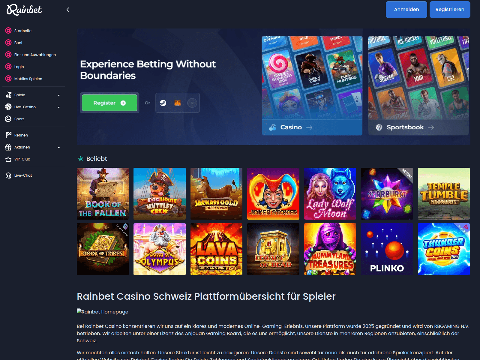 Screenshot of rainbet.ch